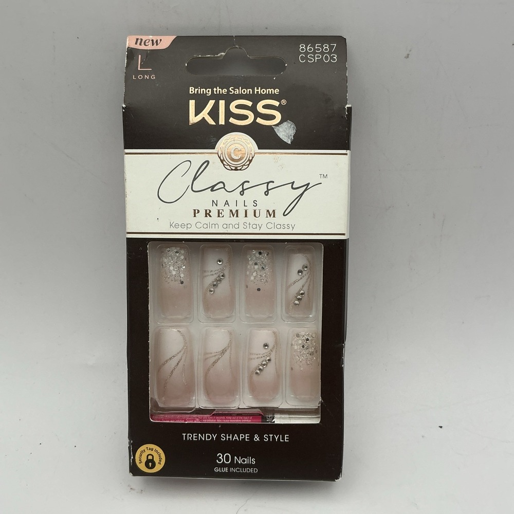KISS Classy Nails Premium Press On Nails Long Square Glitz Rhinestone CSP03